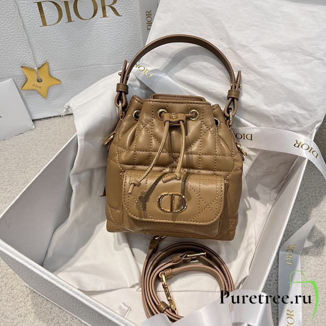 DIOR | Mini Caro Bucket Bag In Macrocannage Lambskin Brown - 1