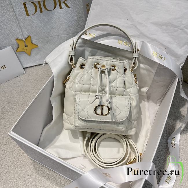 DIOR | Mini Caro Bucket Bag In Macrocannage Lambskin White - 1