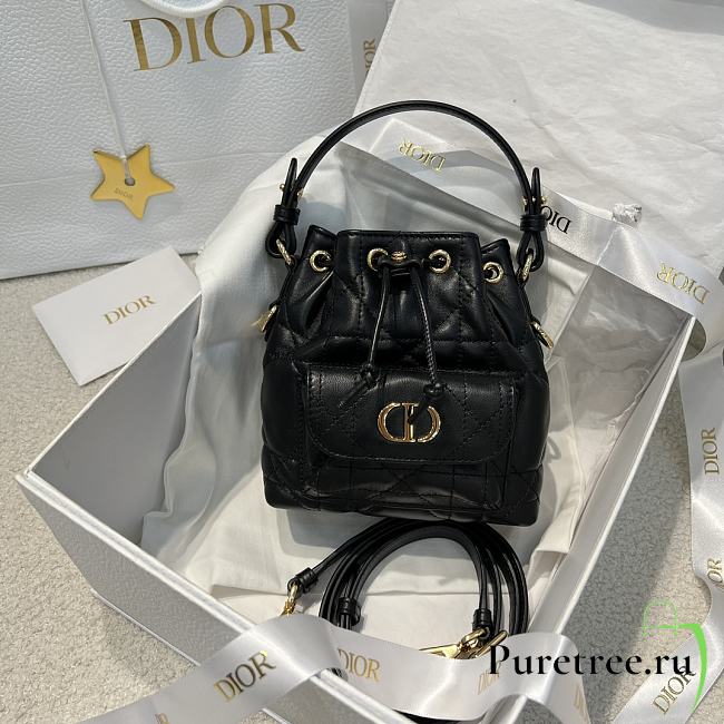 DIOR | Mini Caro Bucket Bag In Macrocannage Lambskin Black - 1