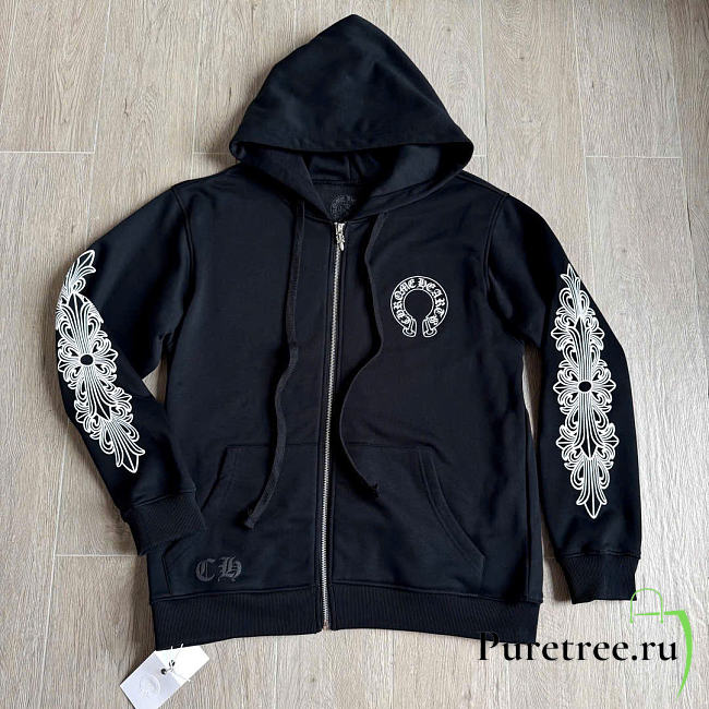 Chrome Hearts Cross Sleeve Zip-up Hoodie Black - 1