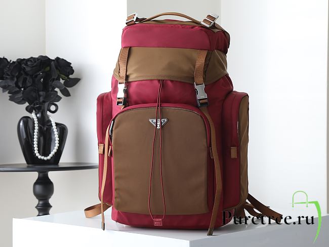 PRADA | Men's Re-Nylon And Leather Backpack Brown/Burgundy - 1