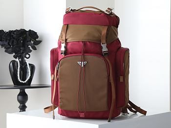 PRADA | Men's Re-Nylon And Leather Backpack Brown/Burgundy