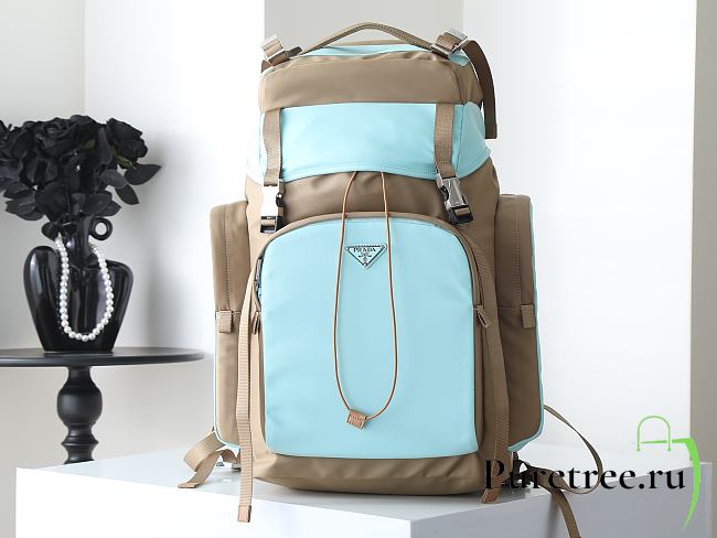 PRADA | Men's Re-Nylon And Leather Backpack Gray/Blue - 1