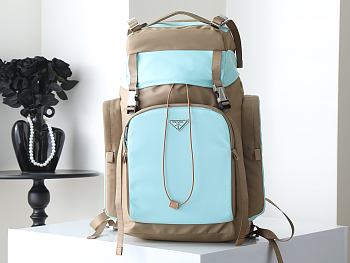 PRADA | Men's Re-Nylon And Leather Backpack Gray/Blue