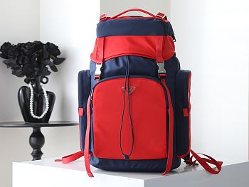 PRADA | Men's Re-Nylon And Leather Backpack Dark Blue/Red