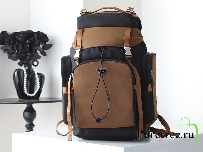 PRADA | Men's Re-Nylon And Leather Backpack Black/Brown - 1