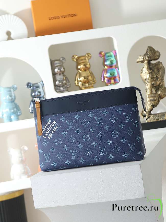 LOUIS VUITTON | Pochette Voyage Souple Monogram Shadow Navy Blue - 1