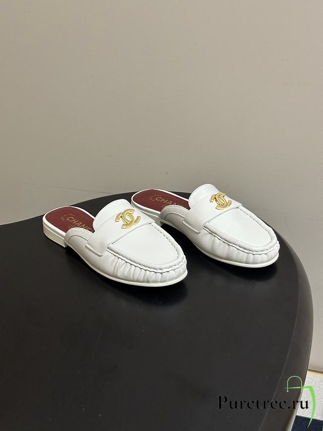 CHANEL | Crumpled Lambskin CC Mules In White - 1