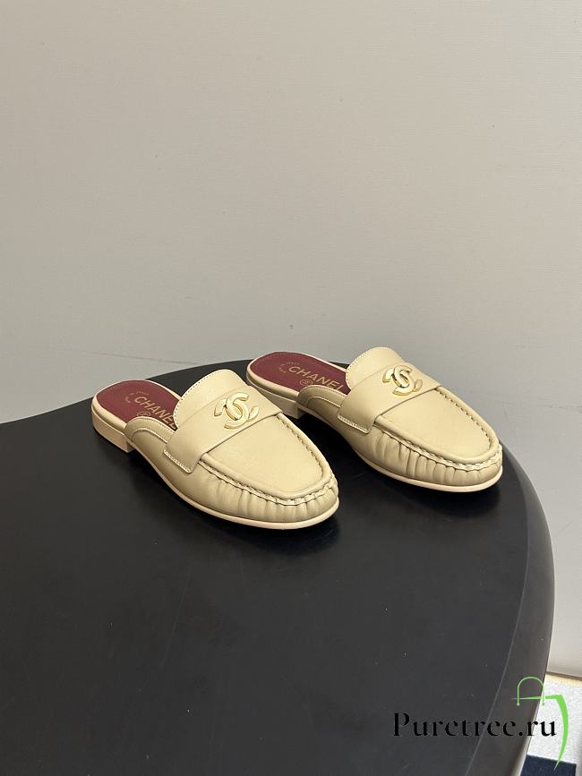 CHANEL | Crumpled Lambskin CC Mules In Beige - 1