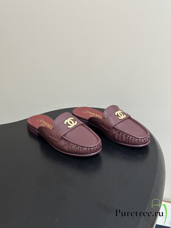 CHANEL | Crumpled Lambskin CC Mules In Burgundy - 1