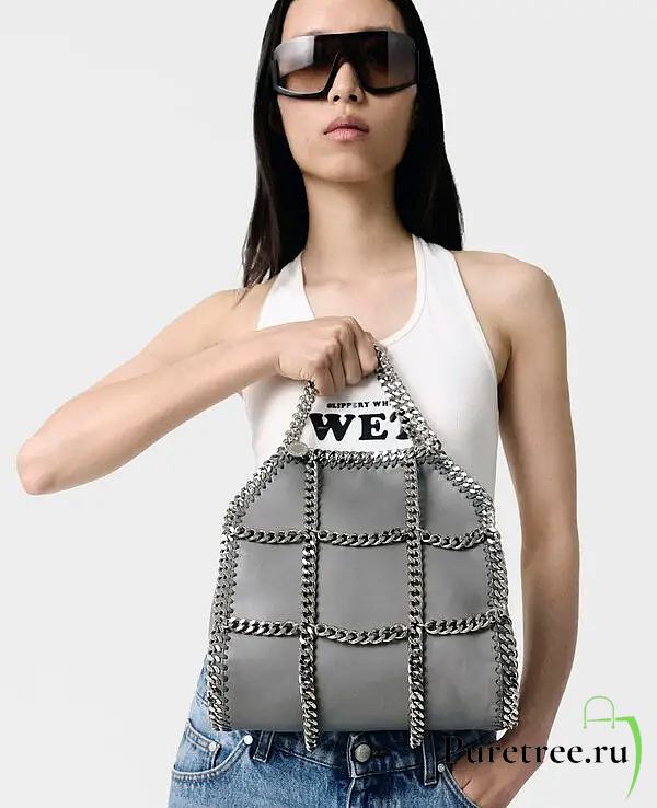 Stella McCartney Falabella chain cage mini tote in gray - 1
