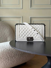 CHANEL | Boy Medium Quilted Leather Flap Bag In White - 1