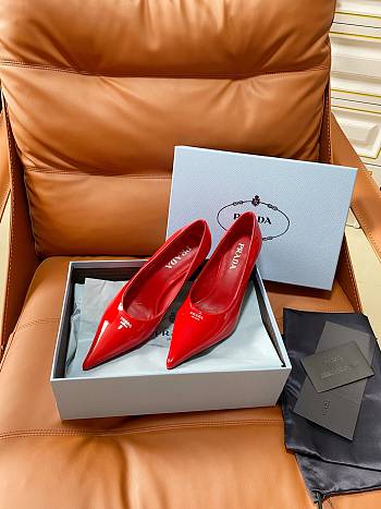 PRADA | Retro Triangle Logo Pointed-Toe Heels Red