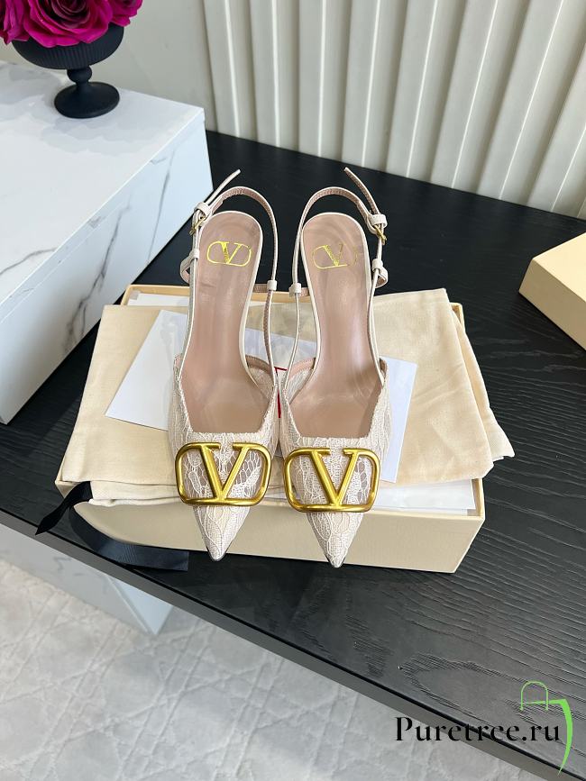 VALENTINO | Woven Leather VLOGO Slingback Sandals In White - 1
