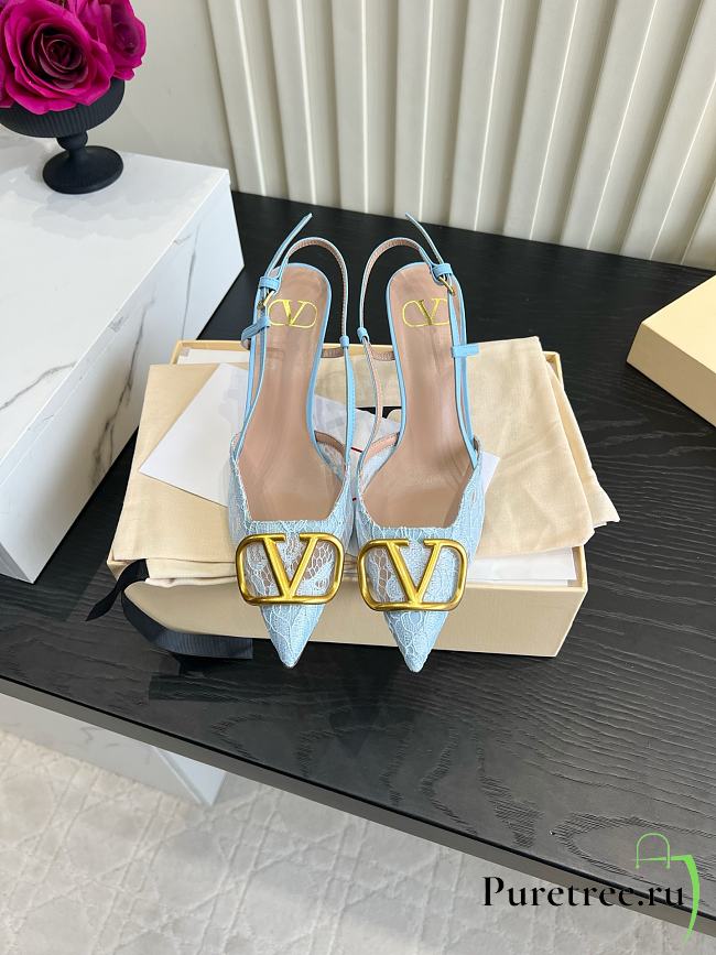 VALENTINO | Woven Leather VLOGO Slingback Sandals In Blue - 1