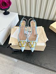 VALENTINO | Woven Leather VLOGO Slingback Sandals In Blue - 1