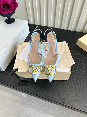 VALENTINO | Woven Leather VLOGO Slingback Sandals In Blue