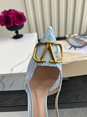 VALENTINO | Woven Leather VLOGO Slingback Sandals In Blue - 4