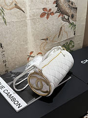 CHANEL | White Velvet Quilted Round Logo Tassel Bucket Bag - 5