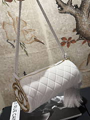 CHANEL | White Velvet Quilted Round Logo Tassel Bucket Bag - 4
