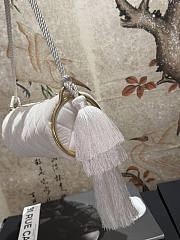 CHANEL | White Velvet Quilted Round Logo Tassel Bucket Bag - 3
