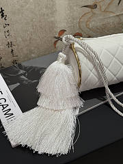 CHANEL | White Velvet Quilted Round Logo Tassel Bucket Bag - 2