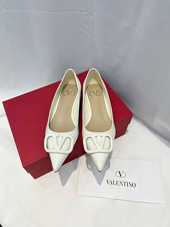 VALENTINO VLogo Signature Patent Leather Pointed-Toe Pumps Ivory