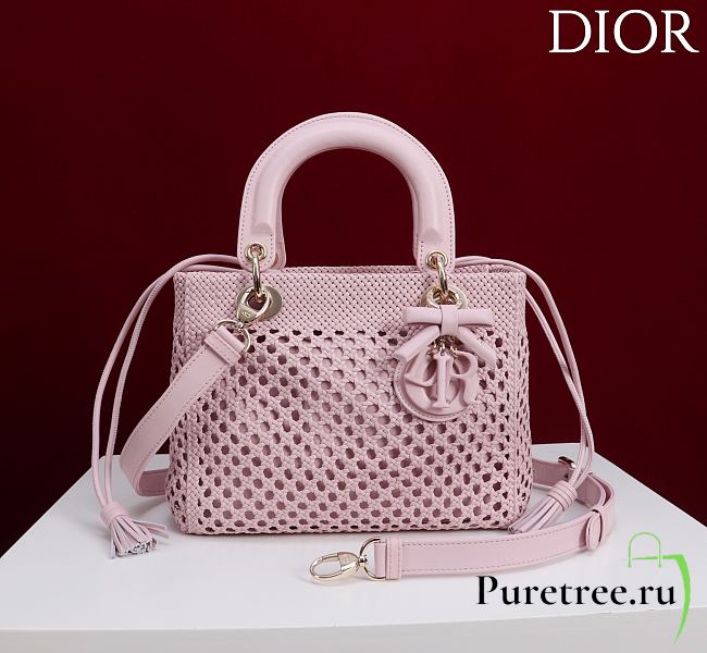 DIOR | Medium Sac Lady Bag Woven Calfskin In Pink - 1
