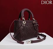 DIOR | Medium Sac Lady Bag Woven Calfskin In Burgundy - 3