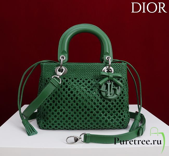 DIOR | Medium Sac Lady Bag Woven Calfskin In Green - 1