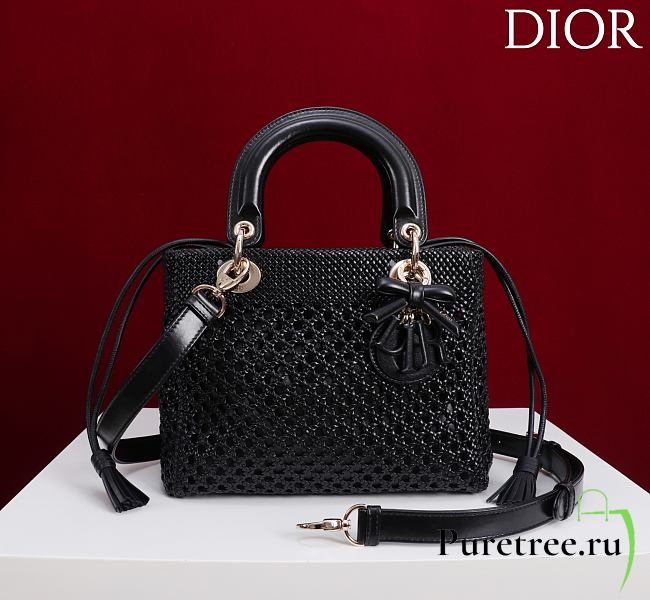 DIOR | Medium Sac Lady Bag Woven Calfskin In Black - 1