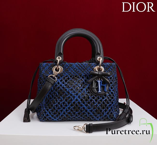 DIOR | Medium Sac Lady Bag Woven Calfskin In Blue/black - 1