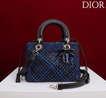 DIOR | Medium Sac Lady Bag Woven Calfskin In Blue/black
