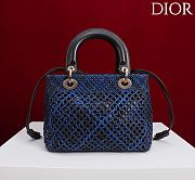 DIOR | Medium Sac Lady Bag Woven Calfskin In Blue/black - 5