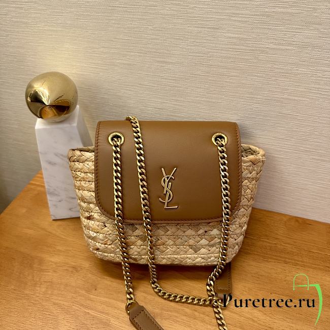 YSL | Mini Manon in raffia naturel and brick - 1