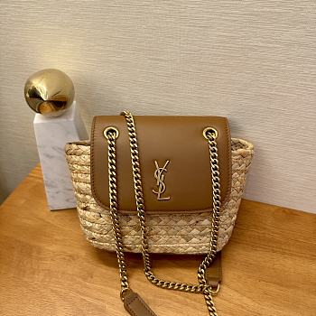 YSL | Mini Manon in raffia naturel and brick