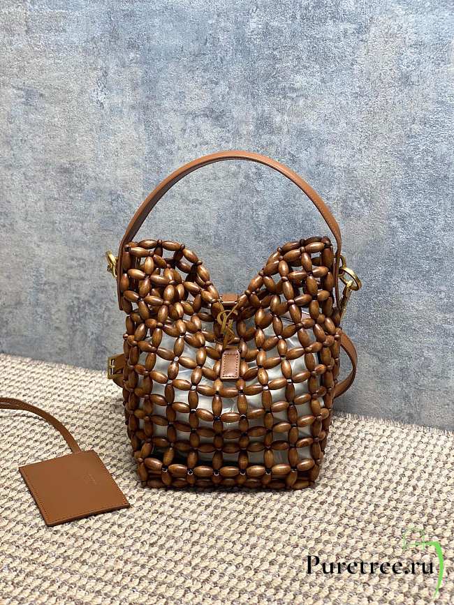 YSL | Le 5 A 7 Beaded Wood Hobo Bag Brown - 1