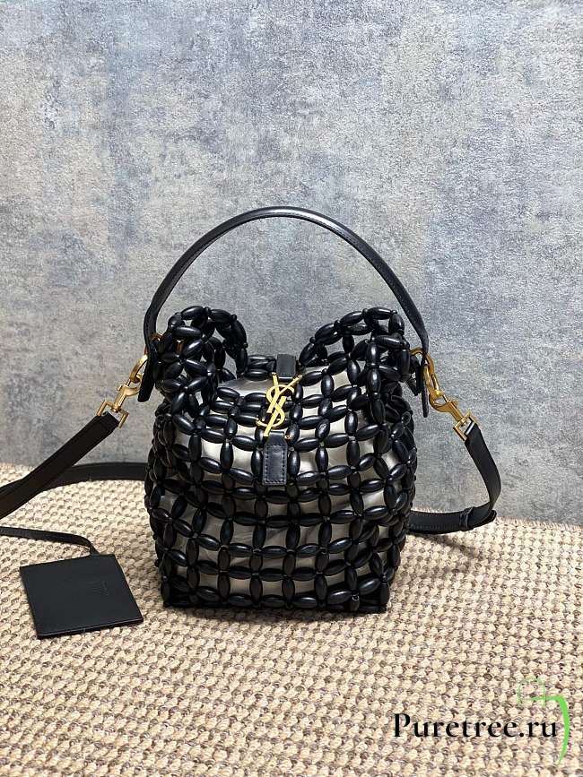 YSL | Le 5 A 7 Beaded Wood Hobo Bag Black - 1