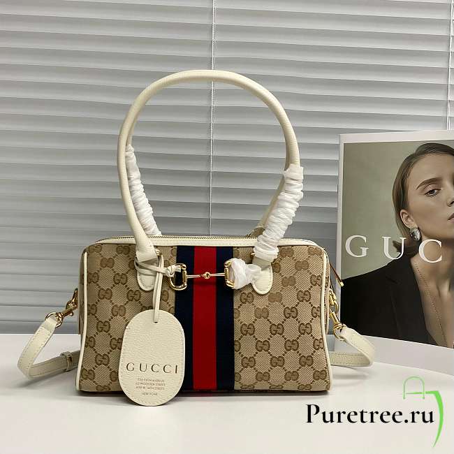 GUCCI | 28 Borsetto boston bag sand and white GG canvas - 1