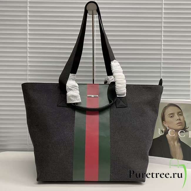 GUCCI | Positano medium tote bag Black washed-effect canvas - 1