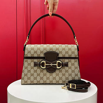 GUCCI | Horsebit Duomo medium top handle bag sand and brown GG canvas