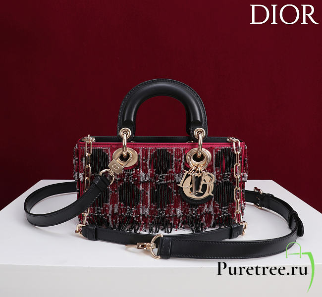 DIOR | Lady D-Joy Small Embroidered with Tassels Black-Pink - 1