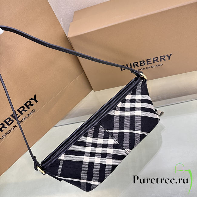 BURBERRY | Mini Check Shoulder Bag in Cotton Twill Black - 1
