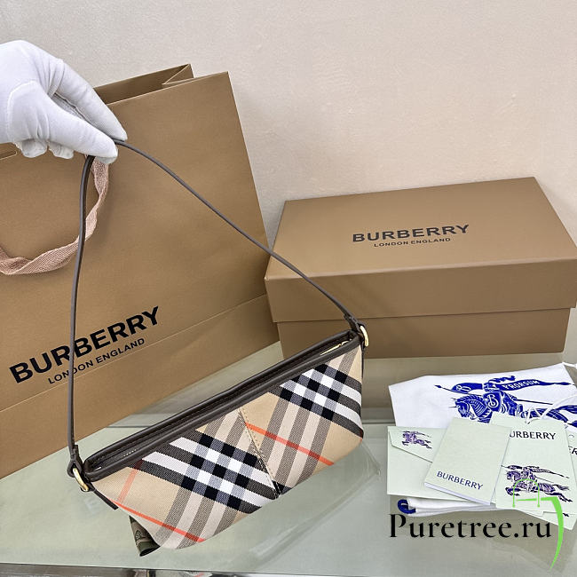 BURBERRY | Mini Check Shoulder Bag in Cotton Twill Beige - 1