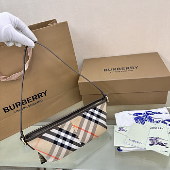 BURBERRY | Mini Check Shoulder Bag in Cotton Twill Beige