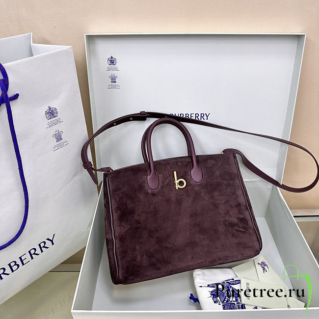 BURBERRY | Medium Rocking Horse Tote Bag in Suede Burgundy - 1