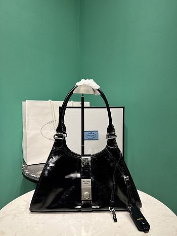 PRADA | Glossy Calfskin Medium Tote Bag Black 