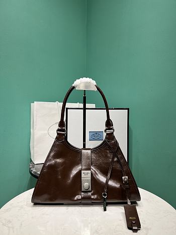 PRADA | Glossy Calfskin Medium Tote Bag Brown