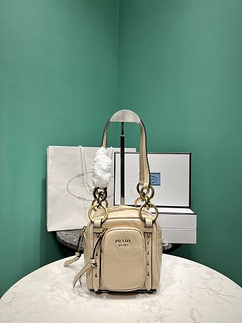 PRADA | Soft calfskin mini slouchy shoulder bag beige