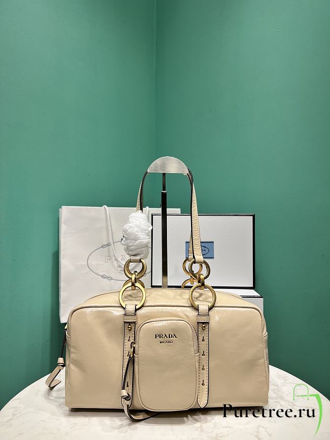 PRADA | Soft calfskin large slouchy shoulder bag beige - 1